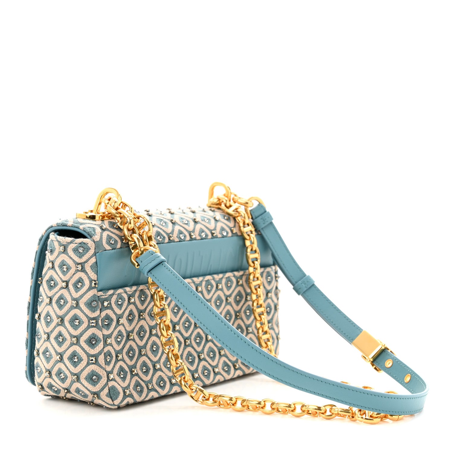 Christian Dior Calfskin Strass Embroidered Small Caro Bag Blue 3 of 13