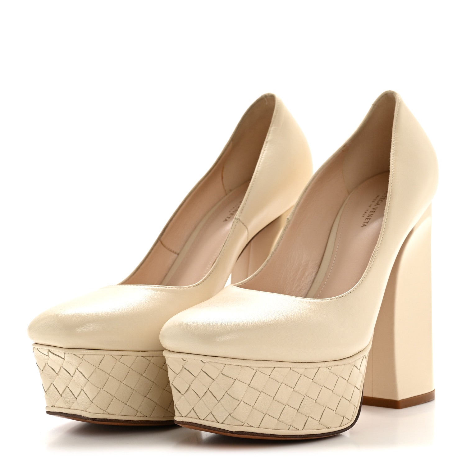 Bottega Veneta Nappa Intrecciato Platform Pumps 38 Nude 4 of 9
