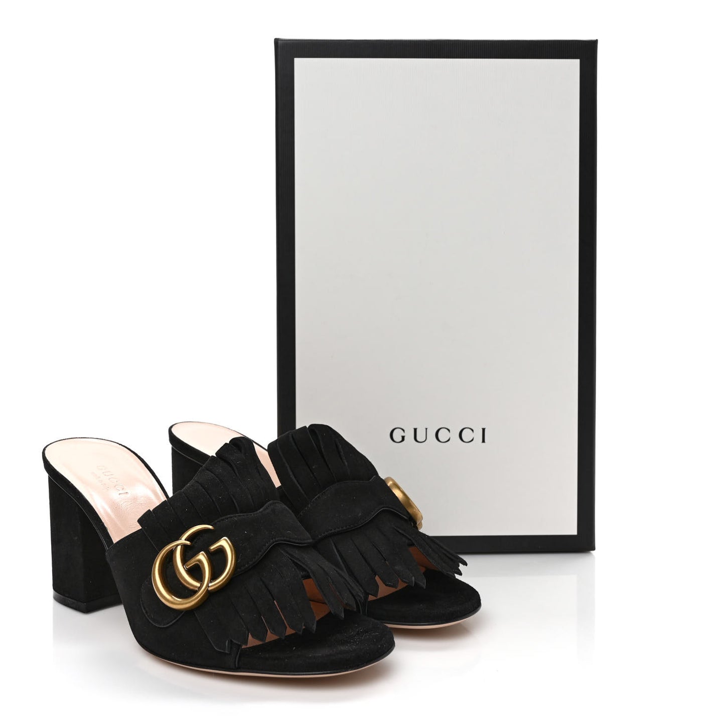 Kid Scamosciato GG Marmont Fringe 75mm Slide Sandals 37.5 Black