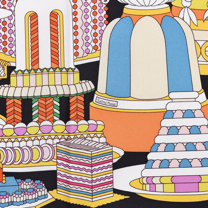 Hermes Silk La Patisserie Francaise Scarf 90 Orange Black Multicolor 5 of 7