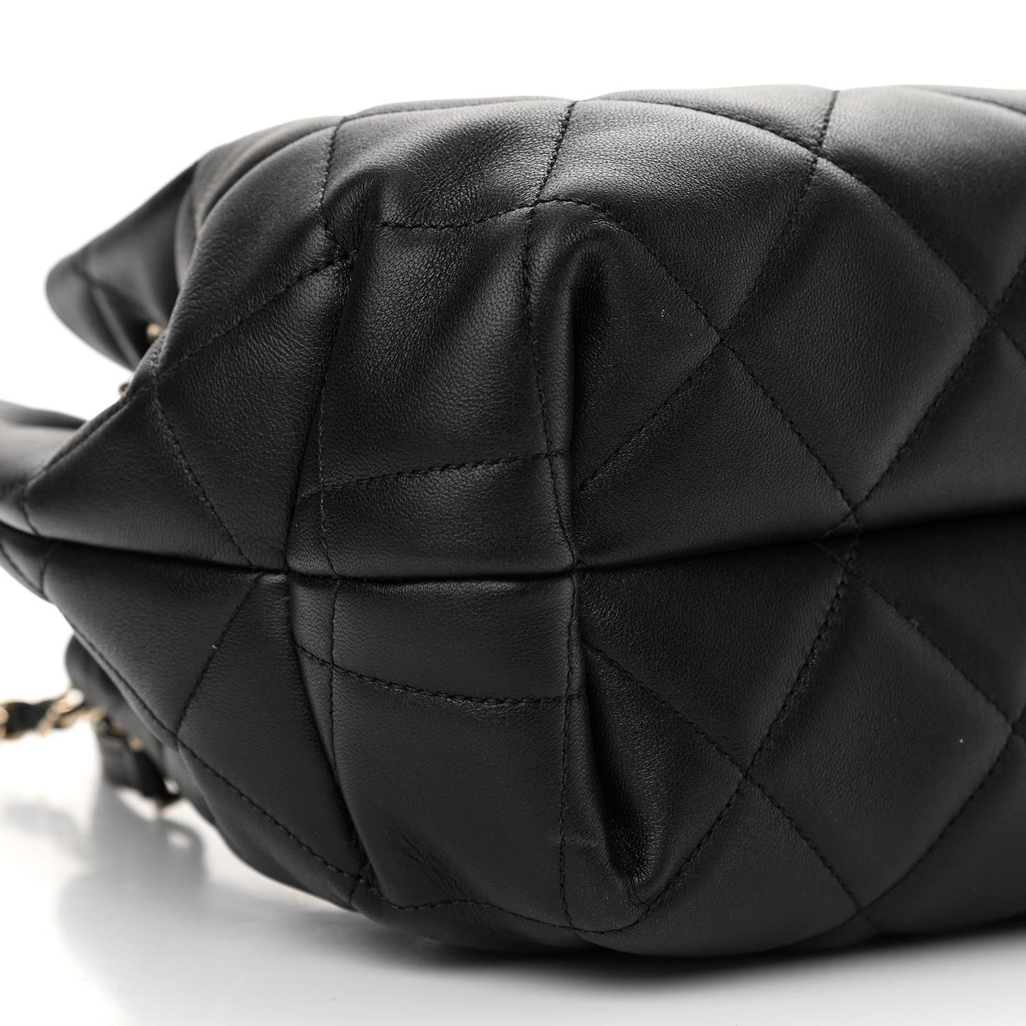 Lambskin Quilted CC Dweller Drawstring Bucket Bag Black