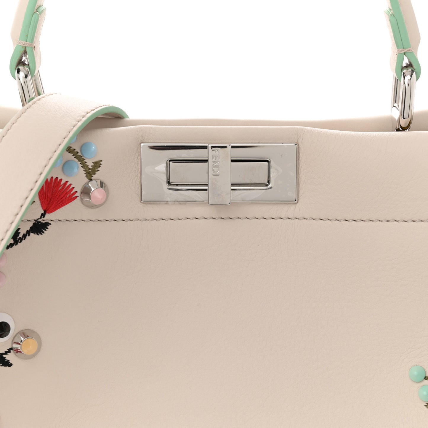 Vitello Seta Shiny Nappa Pearl Scalloped Studded Floral Embroidered Medium Peekaboo Iconic Satchel Camelia Multicolor