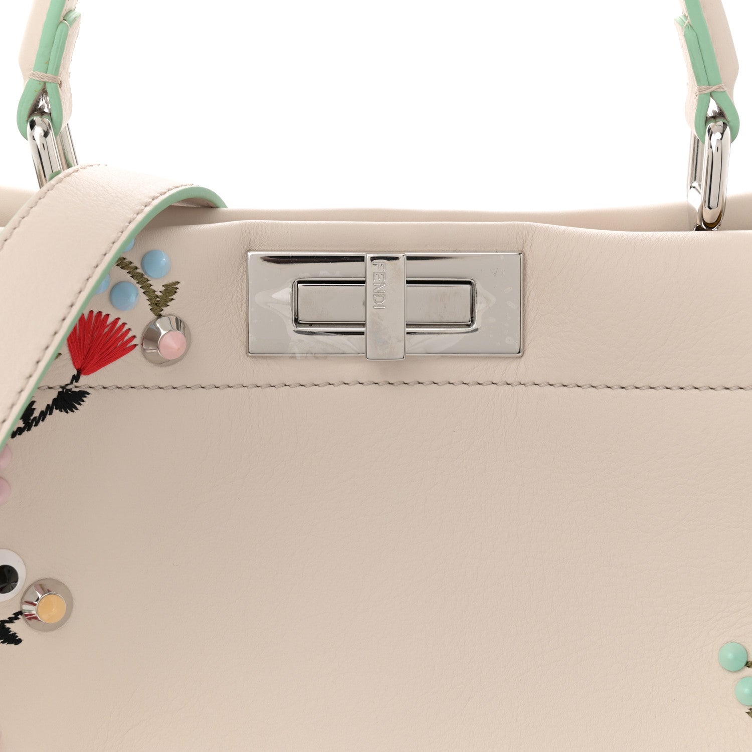 Fendi Vitello Seta Shiny Nappa Pearl Scalloped Studded Floral Embroidered Medium Peekaboo Iconic Satchel Camelia Multicolor 8 of 12