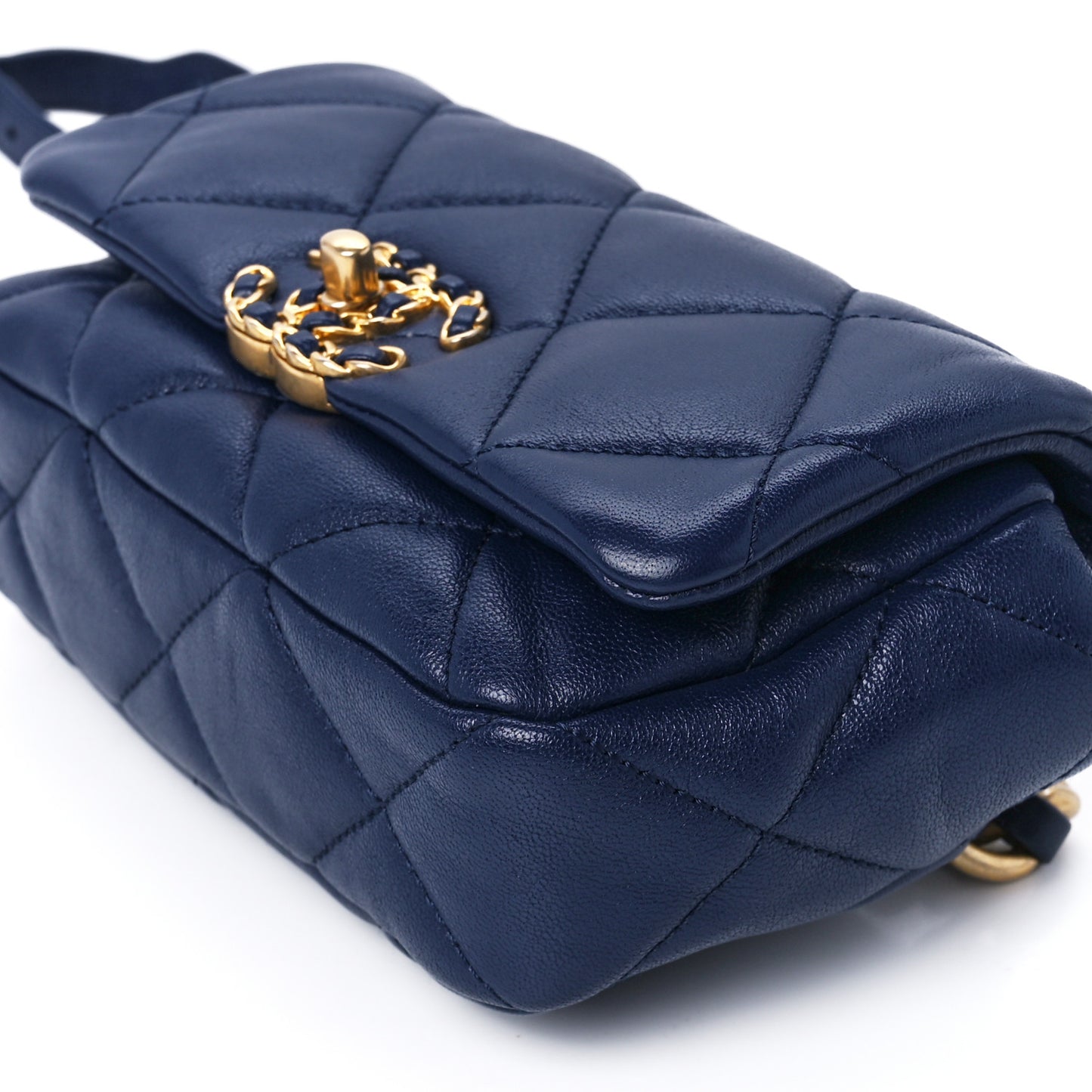 Goatskin Quilted Chanel 19 Waist Bag Dark Blue