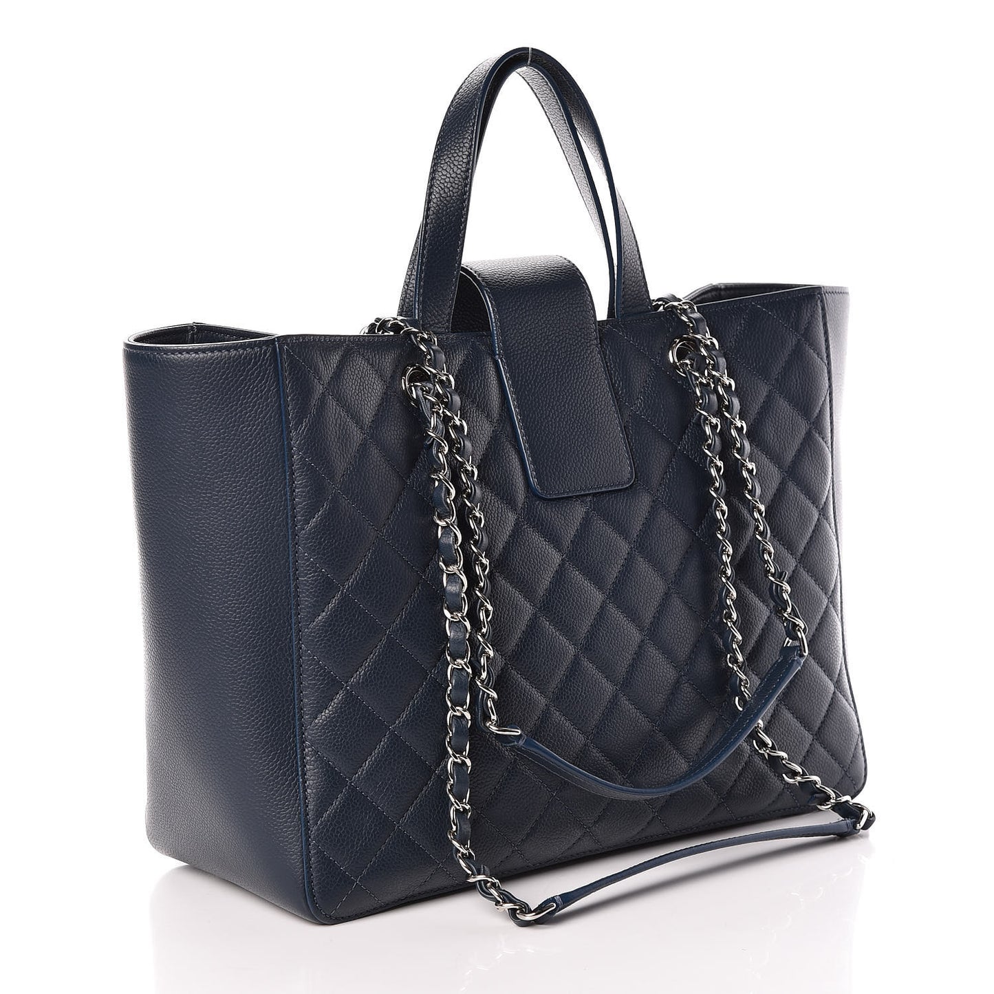 Caviar Quilted Large CC Box Shopping Tote Navy