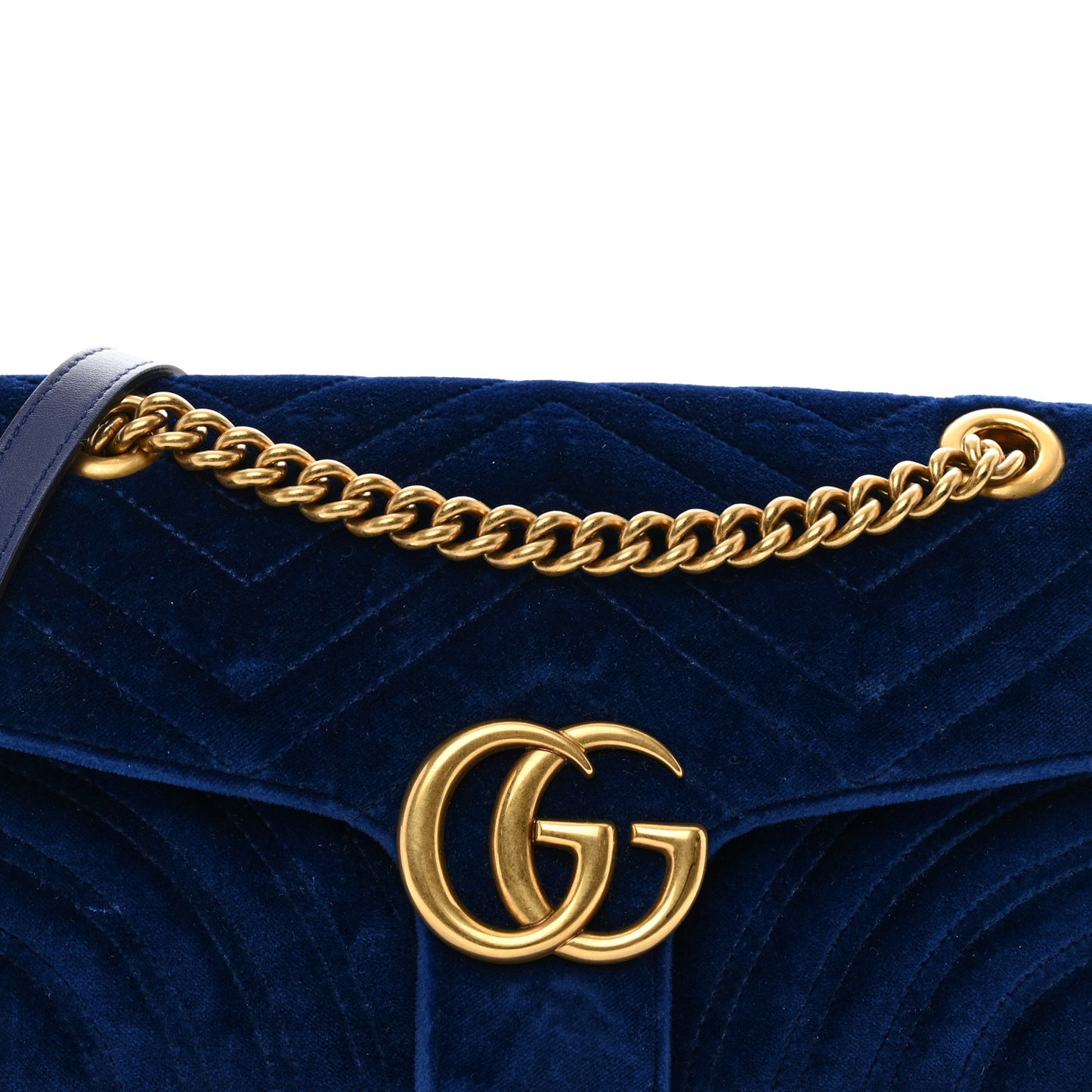 Velvet Matelasse Small GG Marmont Shoulder Bag Cobalt Blue
