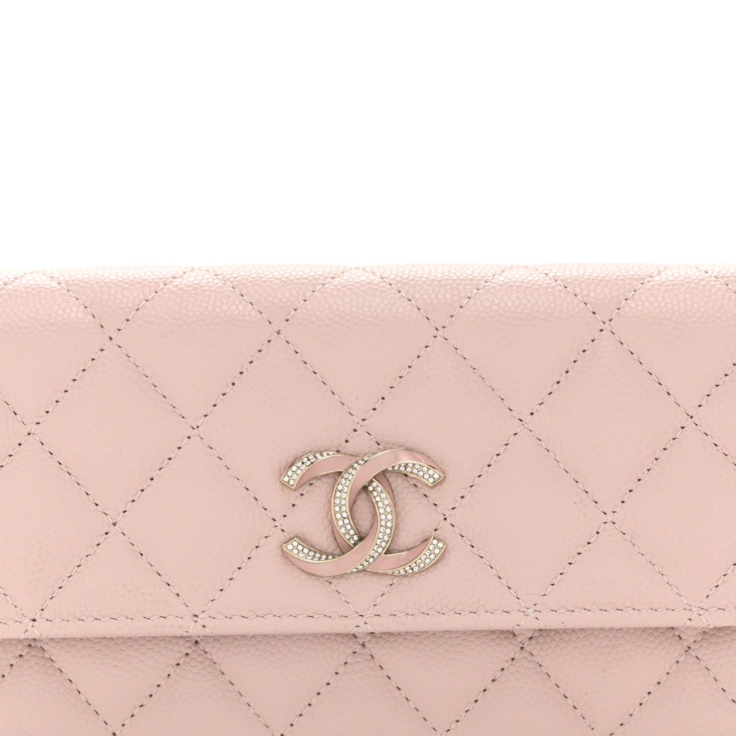 Chanel Caviar Quilted Enamel Crystal CC Flap Wallet Light Pink 9 of 11