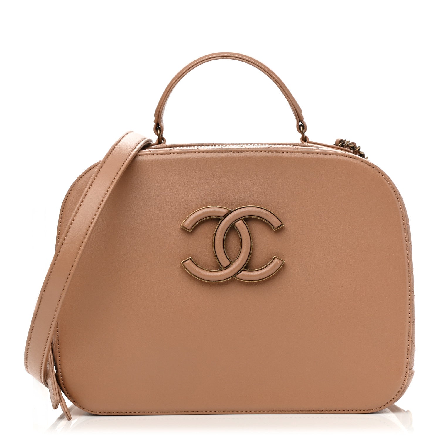Chanel Shiny Calfskin Goatskin Quilted Coco Curve Vanity Beige 1 of 10