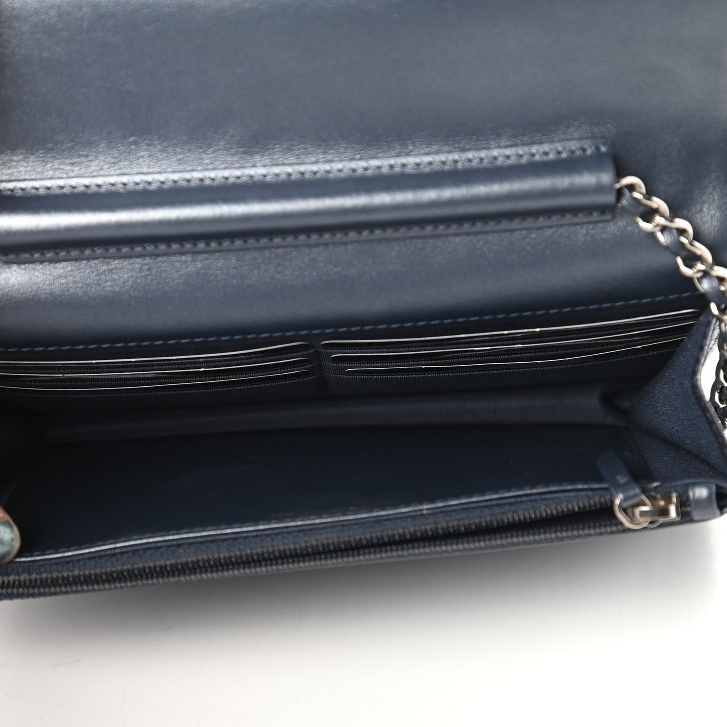 Goatskin Camellia Embossed Wallet On Chain WOC Blue