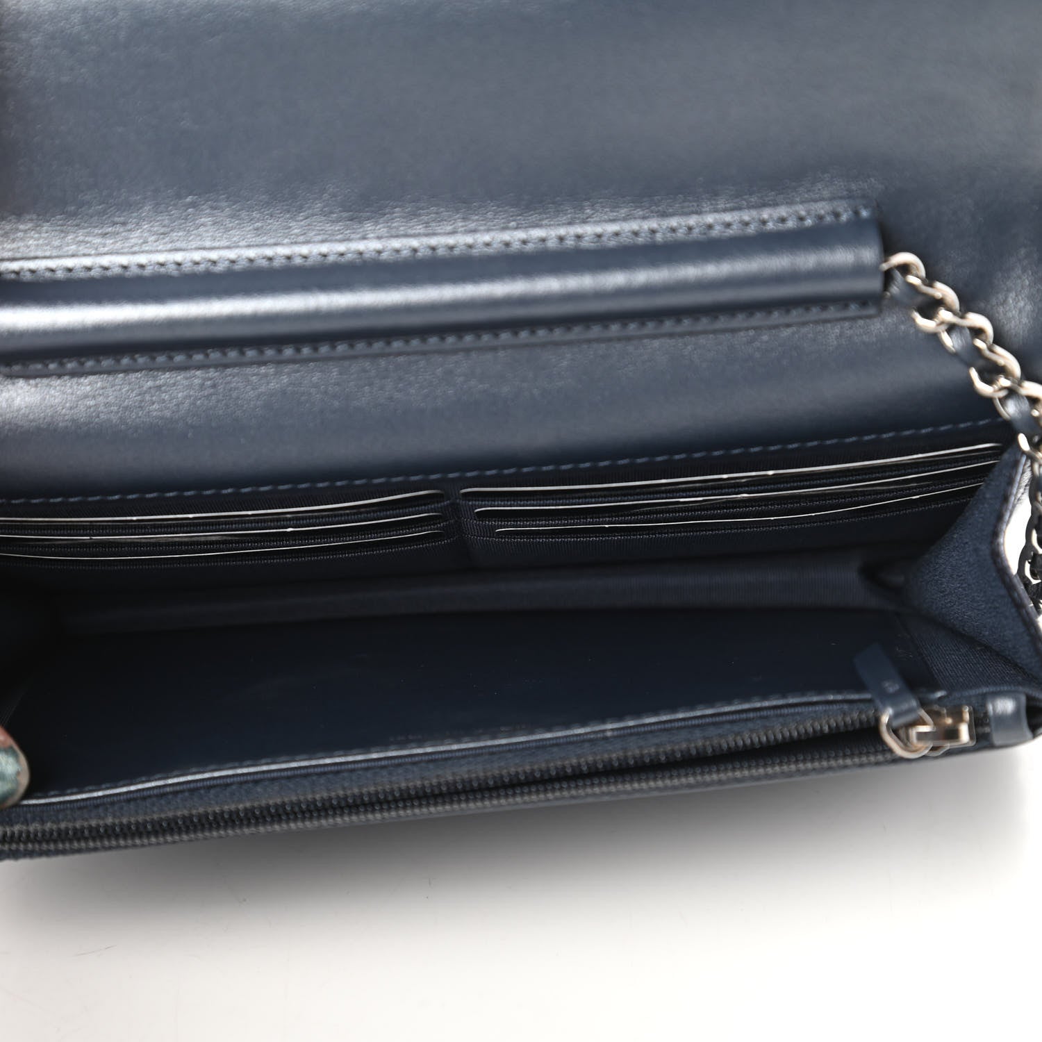 Chanel Goatskin Camellia Embossed Wallet On Chain WOC Blue 5 of 12