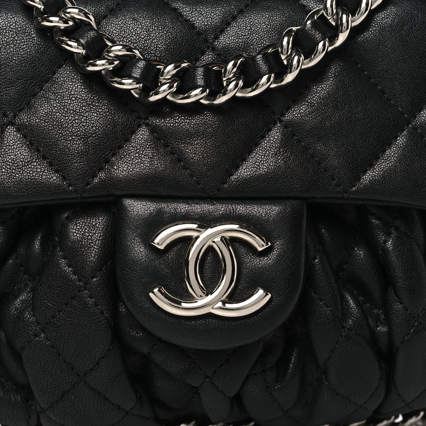 Washed Lambskin Quilted Mini Chain Around Flap Black