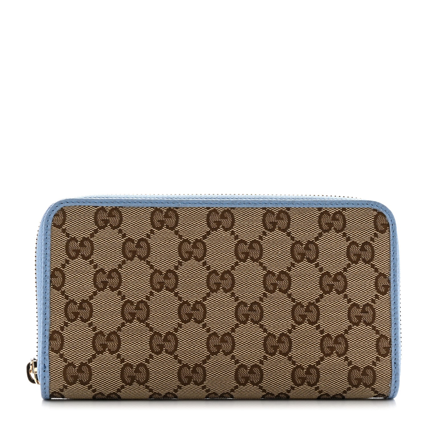 Gucci Monogram Dollar Calfskin Zip Around Wallet Beige Ebony Mineral Blue 1 of 8