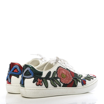 Gucci Calfskin Web Floral Embroidered Womens Ace Sneakers 35.5 White 4 of 10
