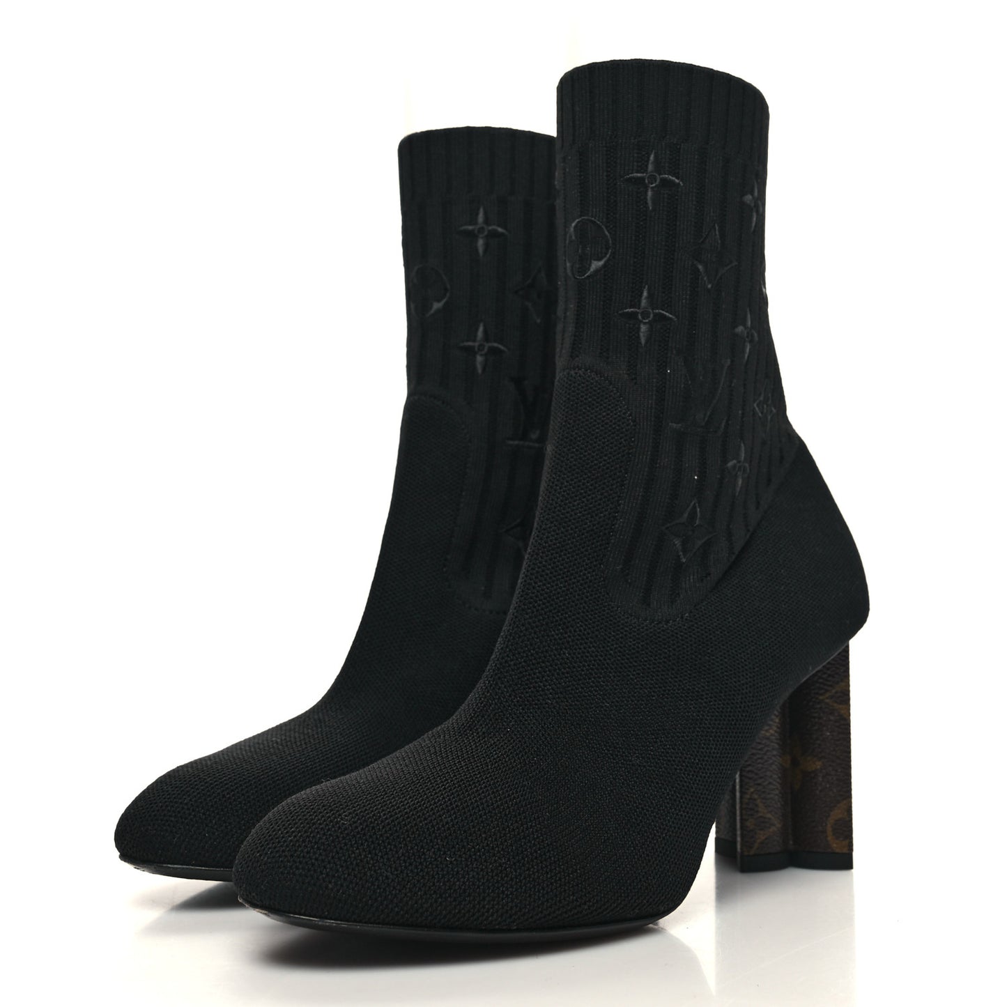 Monogram Stretch Fabric Silhouette Ankle Boots 38 Black