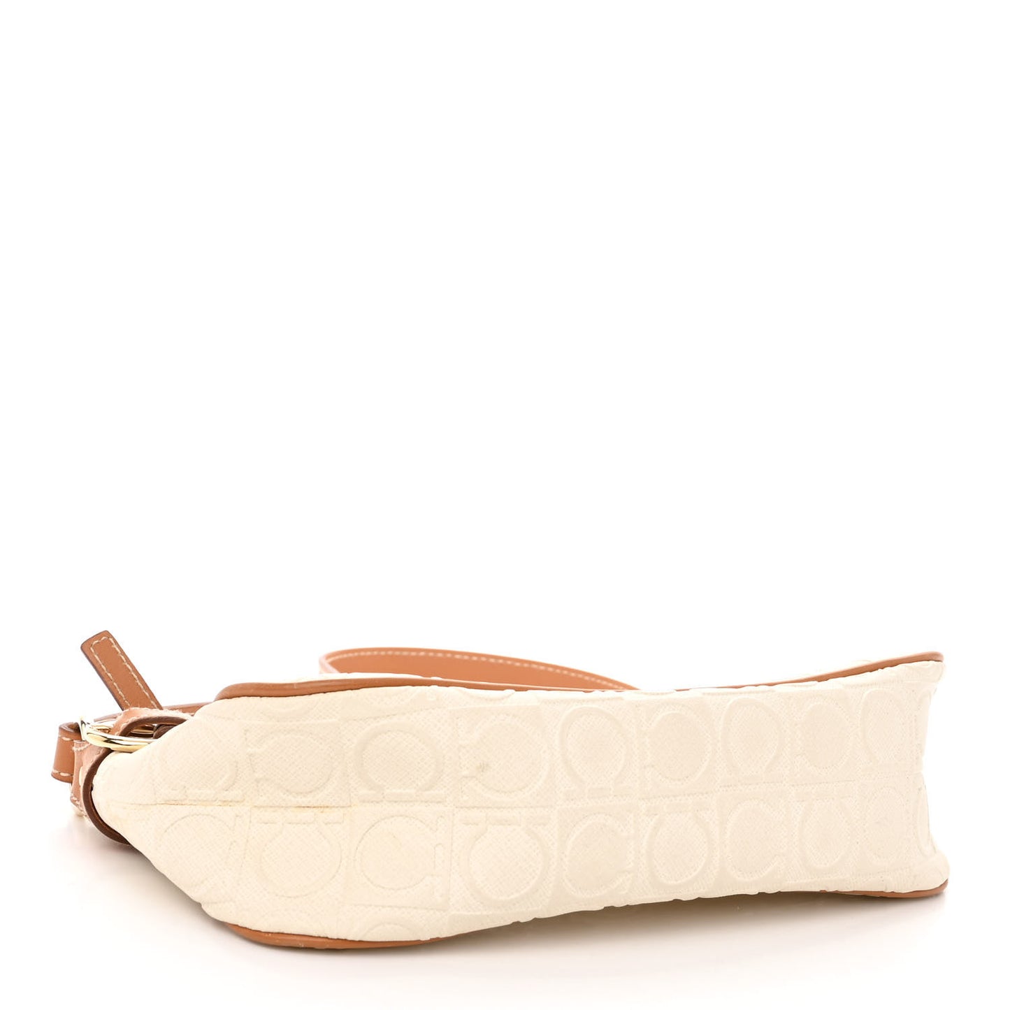 Calfskin Gancini Embossed Shoulder Bag Off White