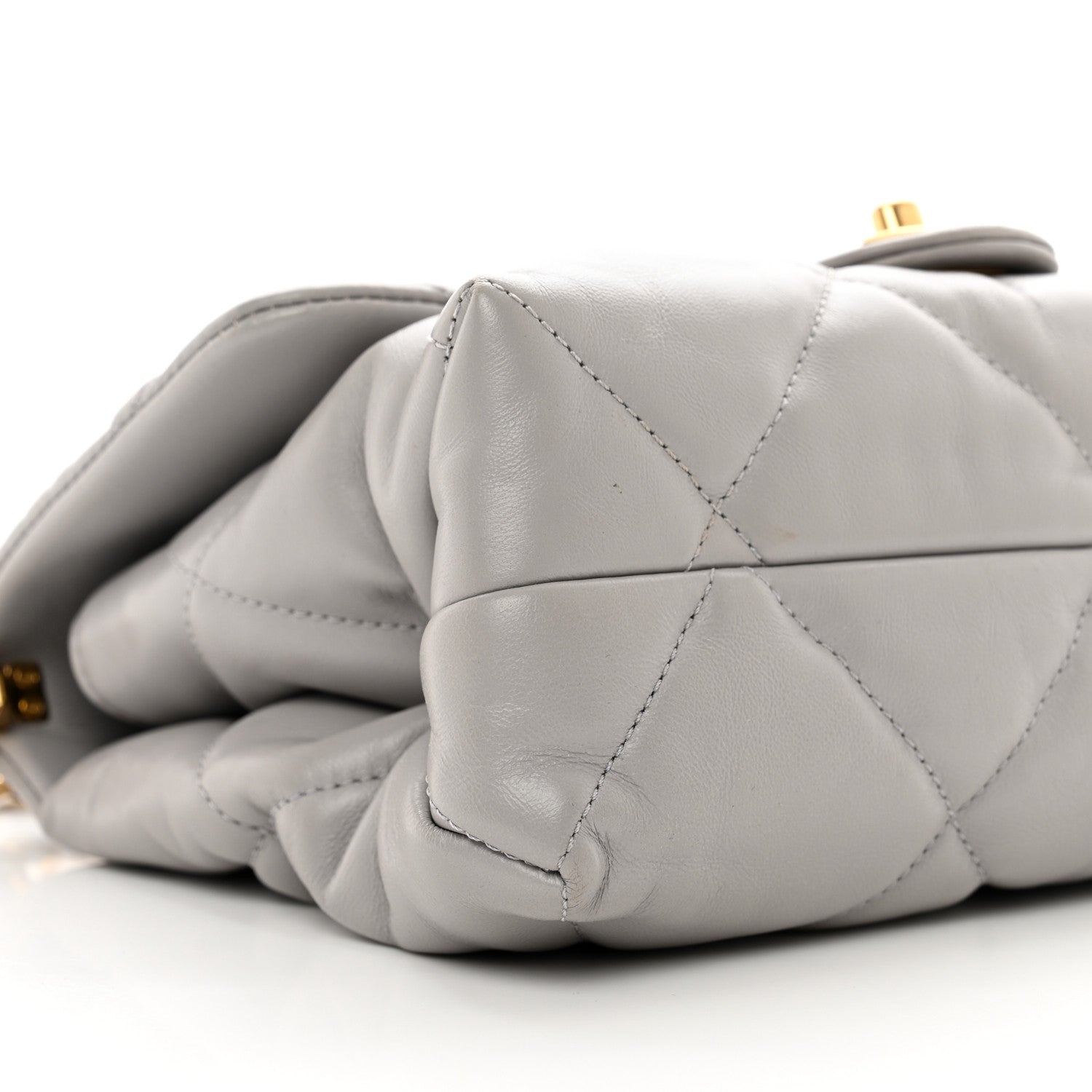 Chanel Lambskin Quilted Chain Top Handle Flap Light Grey 9 of 10