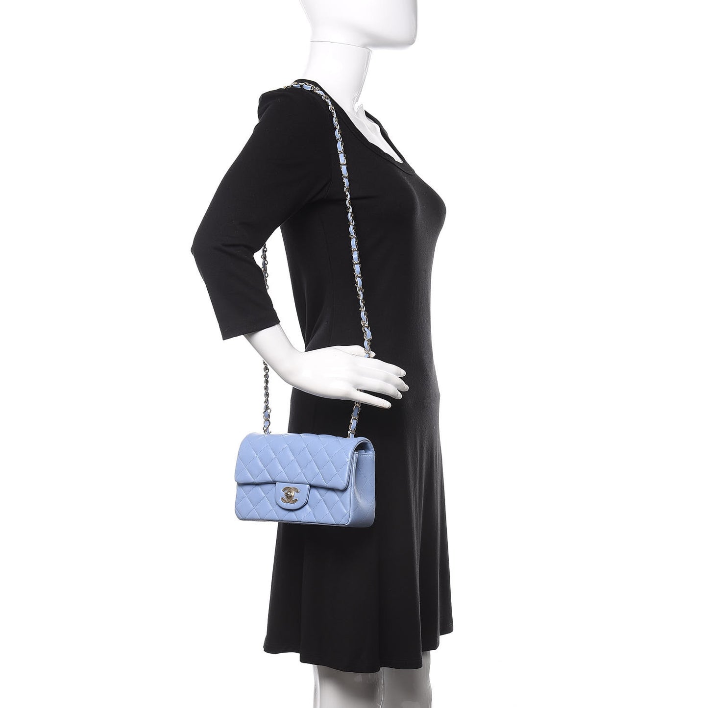 Lambskin Quilted Mini Rectangular Flap Light Blue