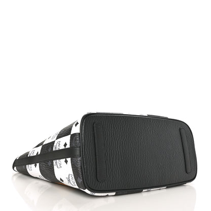 MCM Checkerboard Visetos Medium Aren Shopper Tote Black White 4 of 9