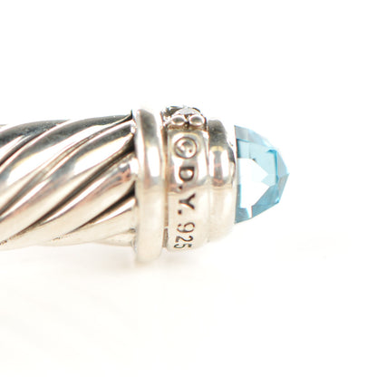 David Yurman Sterling Silver Diamond Blue Topaz 5mm Cable Classics Bracelet 4 of 6