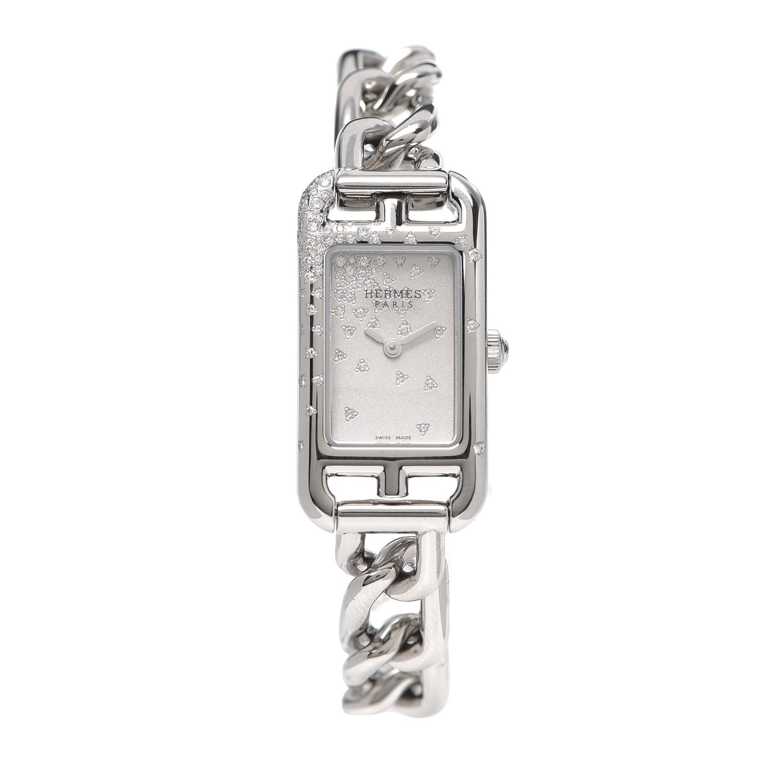 Hermes Stainless Steel Diamond 17mm Nantucket Jete De Diamants Quartz Watch 1 of 6