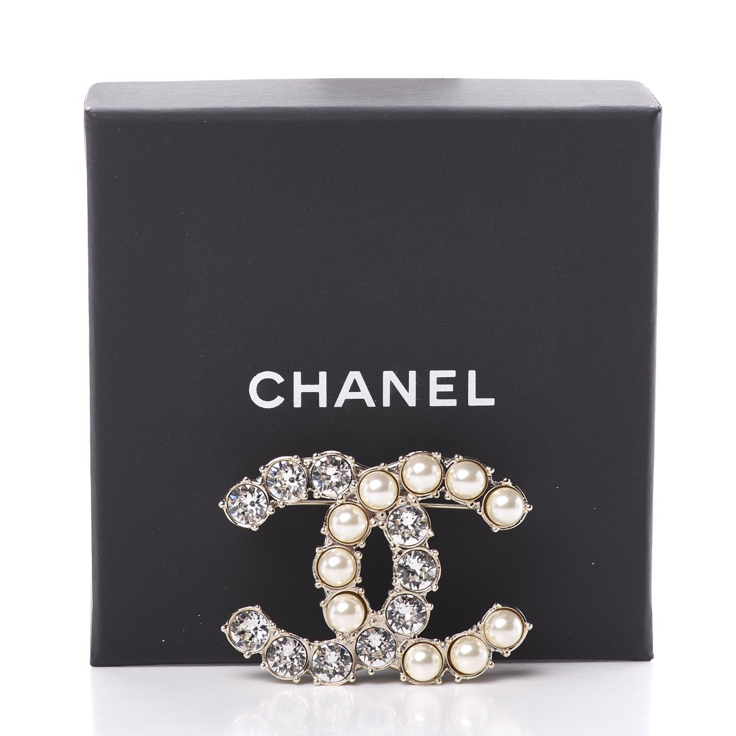 Chanel Crystal Pearl CC Dazzling Domino Brooch Gold 5 of 5