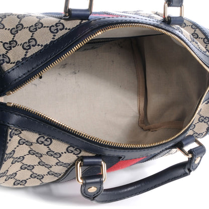 Gucci Monogram Selleria Calfskin Vintage Web Medium Boston Beige Blue 5 of 10