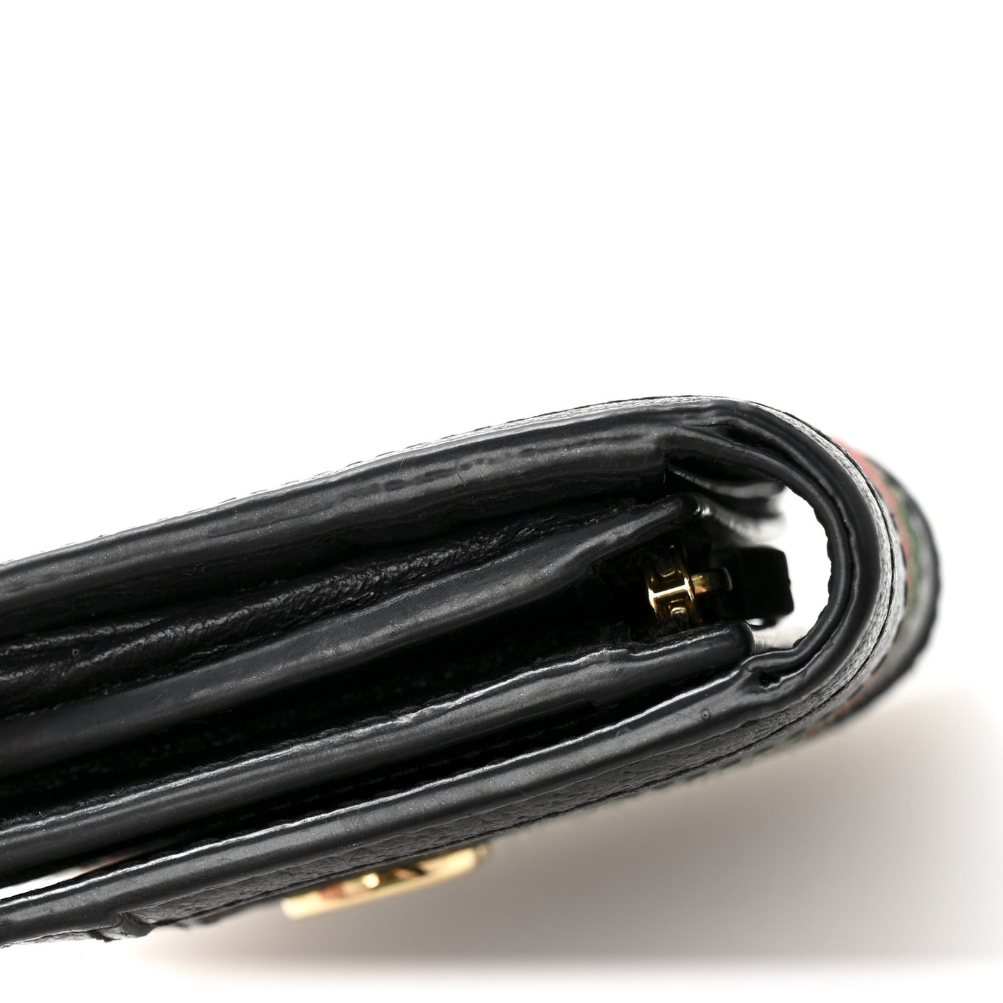 Textured Dollar Calfskin Web Ophidia Card Case Wallet Black