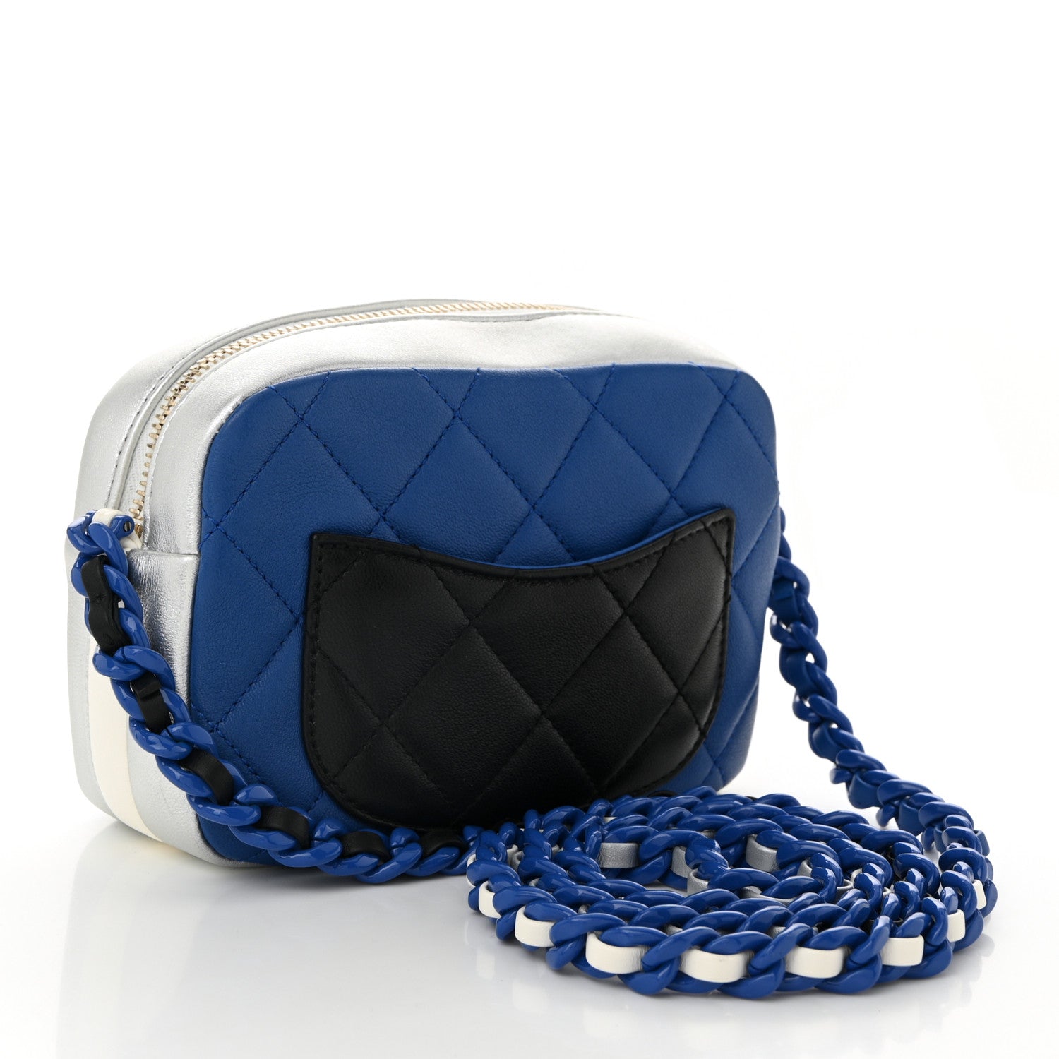 Chanel Shiny Lambskin Monochrome Chain Mini Camera Case Bag Blue Black Silver 3 of 10