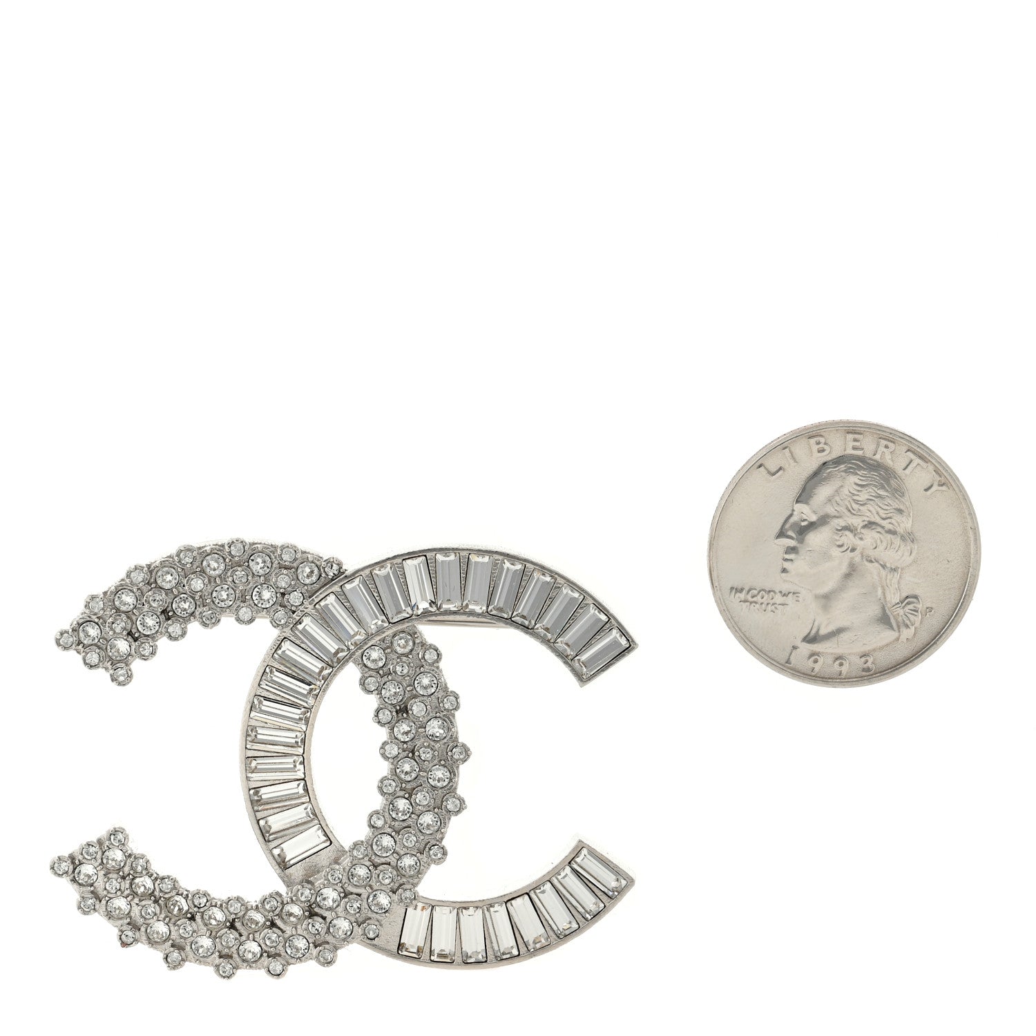 Chanel Baguette Round Crystal CC Brooch Silver 2 of 4