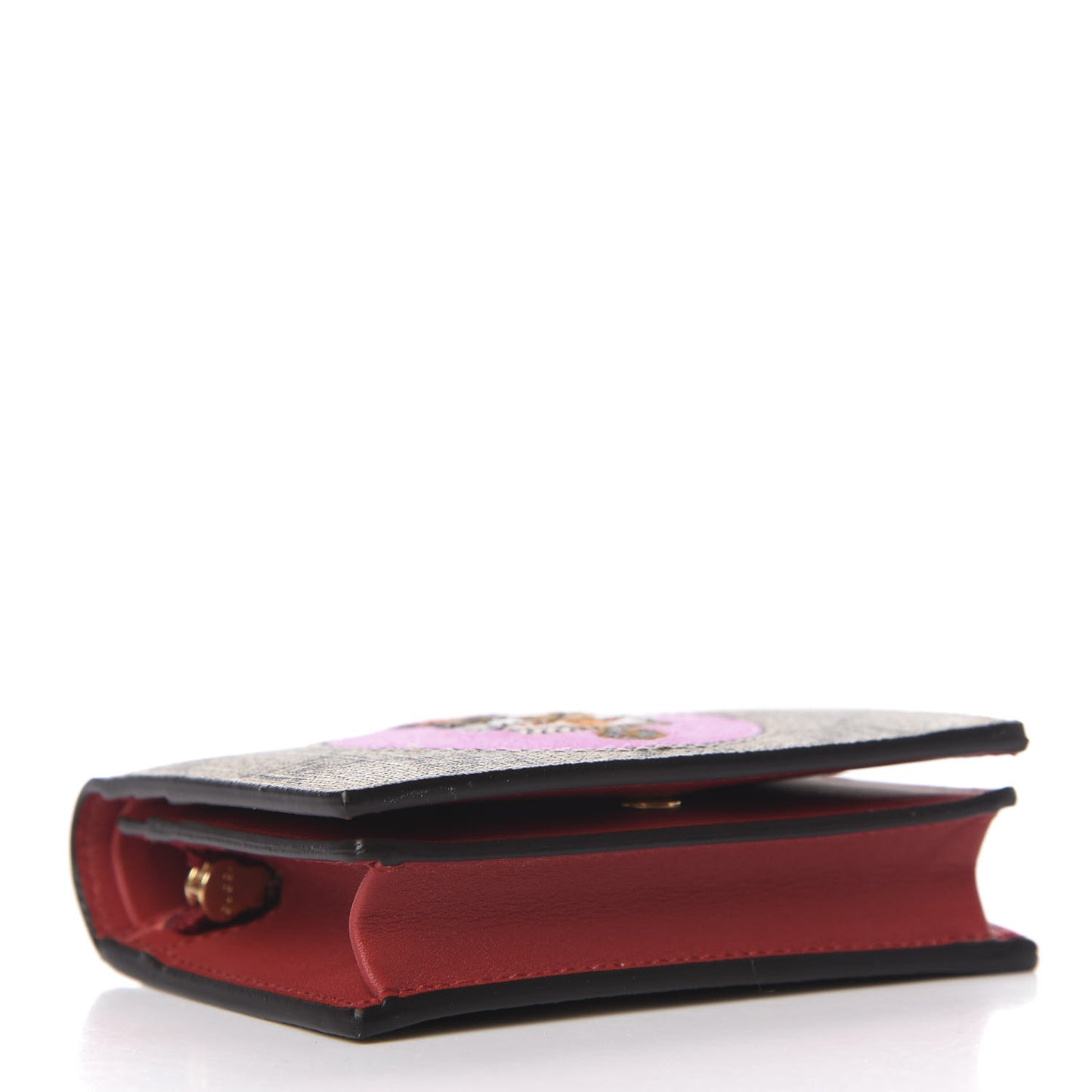 GG Supreme Monogram Bosco Patch Card Case Wallet Beige Malva Hibiscus Red