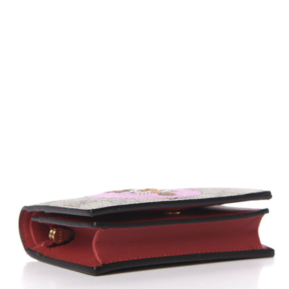 Gucci GG Supreme Monogram Bosco Patch Card Case Wallet Beige Malva Hibiscus Red 4 of 8