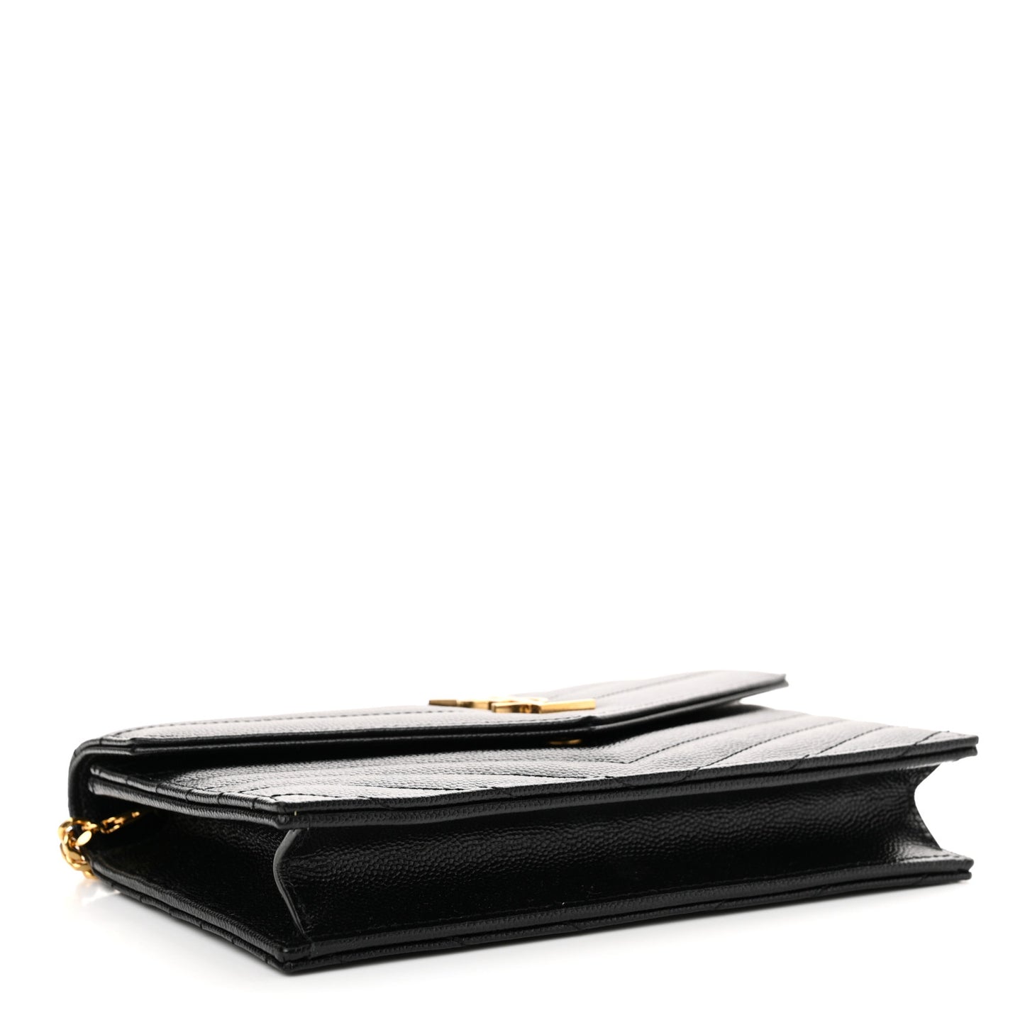 Grain De Poudre Matelasse Chevron Monogram Envelope Chain Wallet Black