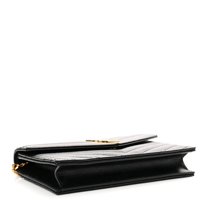Saint Laurent Grain De Poudre Matelasse Chevron Monogram Envelope Chain Wallet Black 4 of 10
