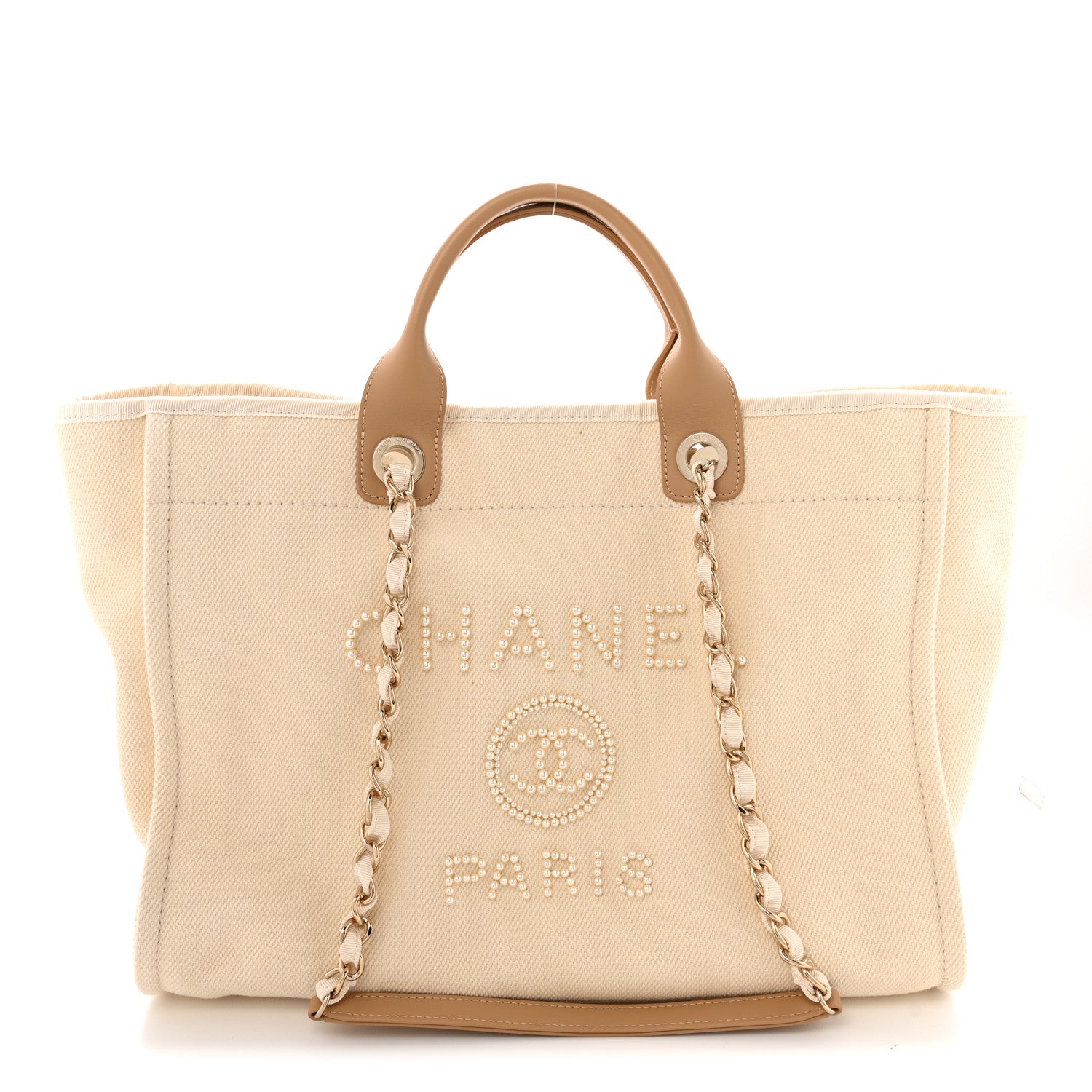 Chanel Canvas Pearl Medium Deauville Tote Ecru Beige 1 of 13