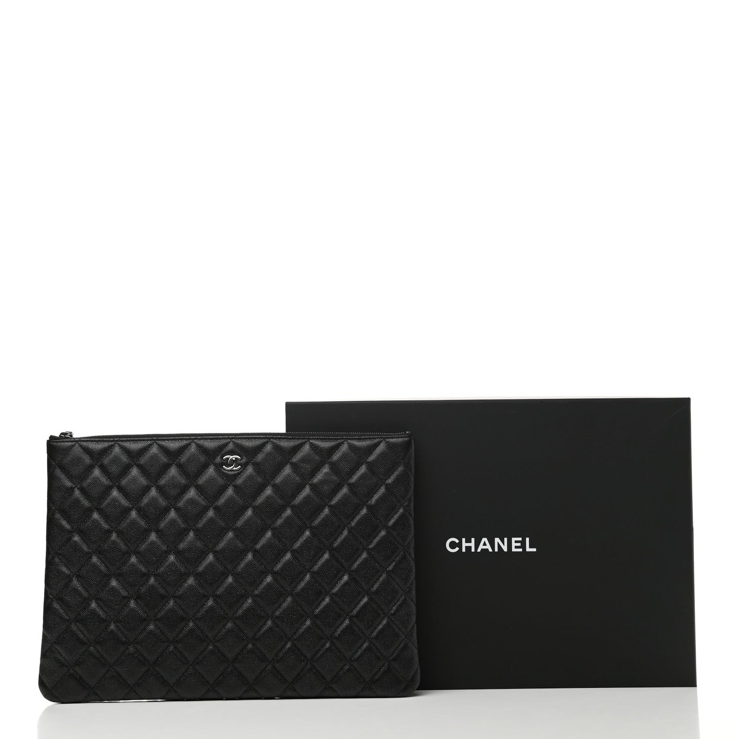 Iridescent Caviar Quilted Large Cosmetic Case Black