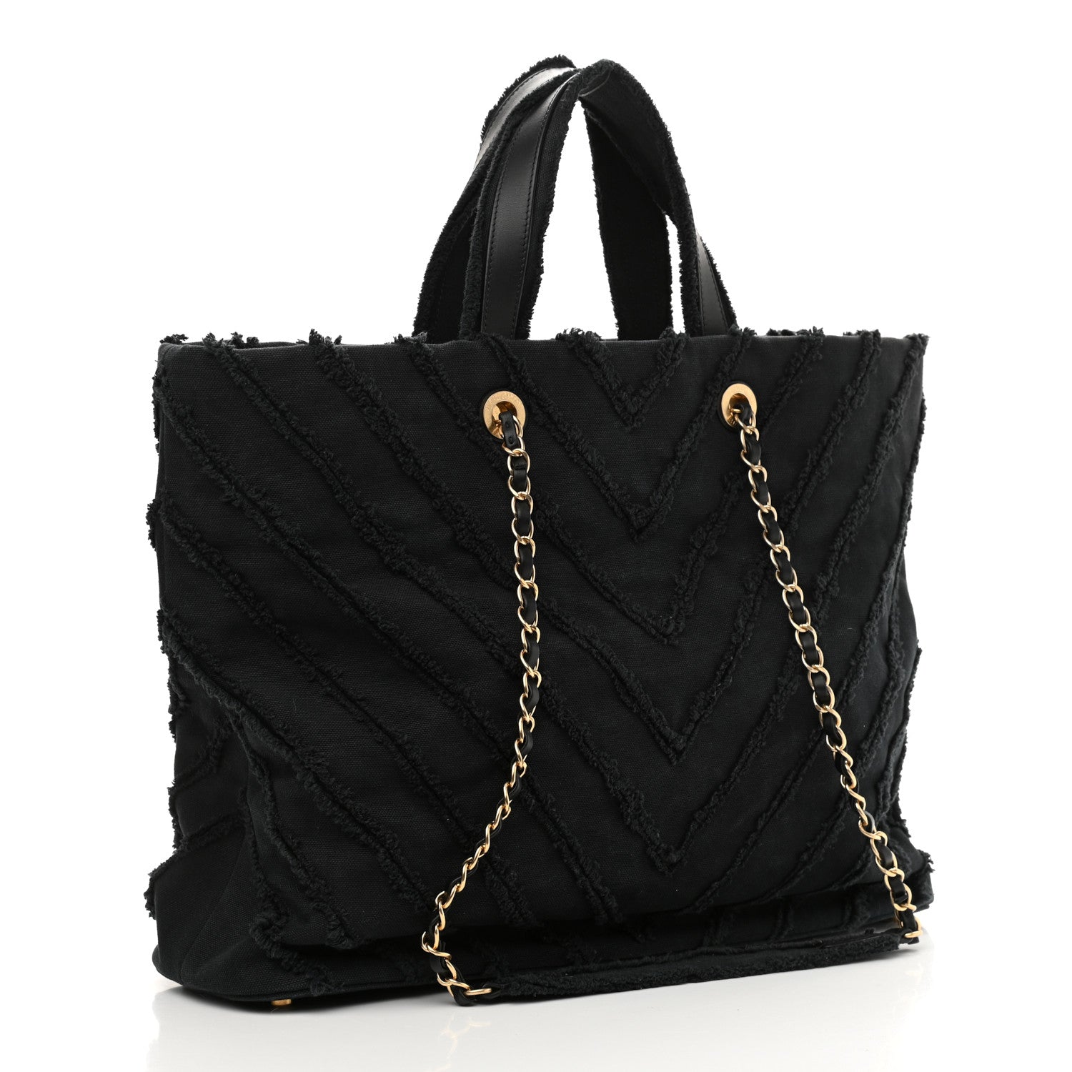 Chanel Canvas Chevron Cuba Patchwork Shopper Tote Black 3 of 10