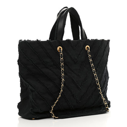 Chanel Canvas Chevron Cuba Patchwork Shopper Tote Black 3 of 10