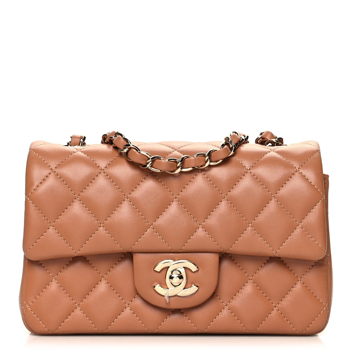 Lambskin Quilted Mini Rectangular Flap Brown