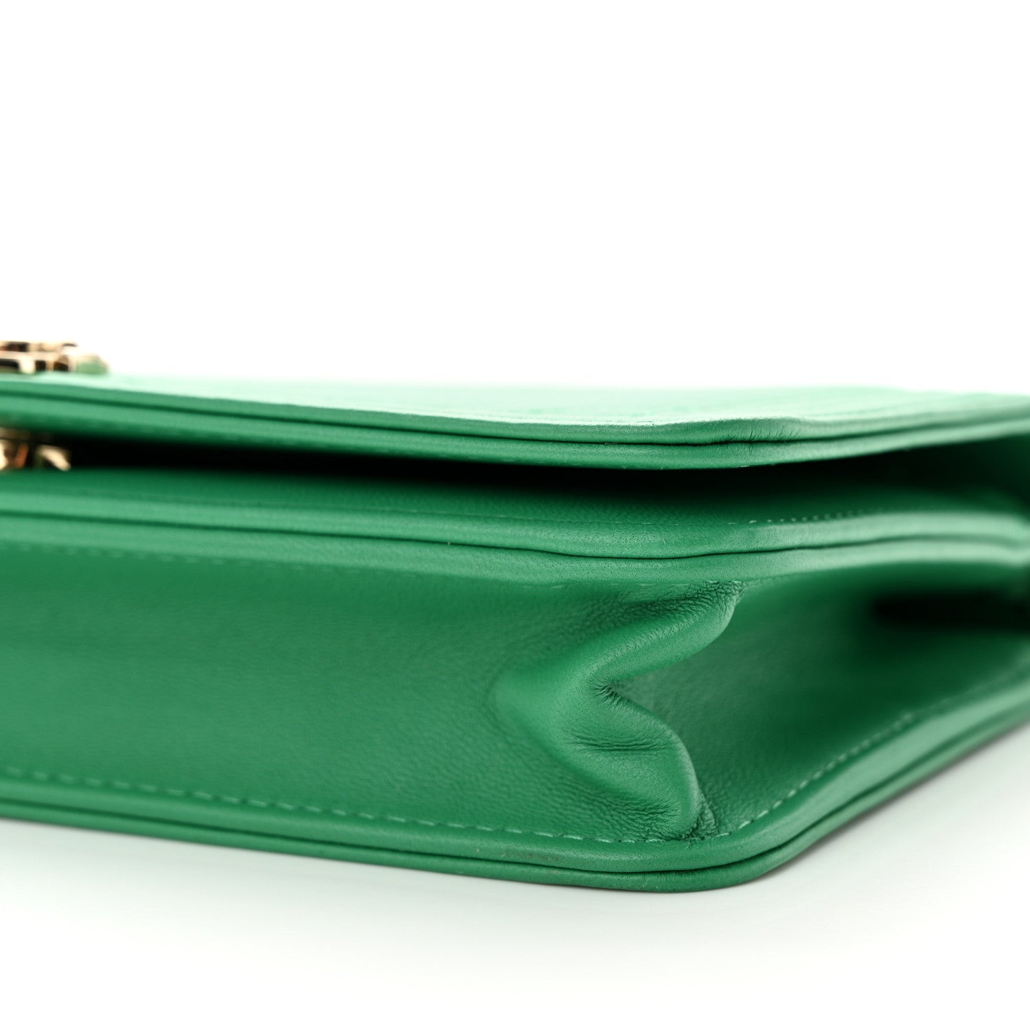 Chanel Lambskin Chevron Quilted Boy Wallet On Chain WOC Green 11 of 12