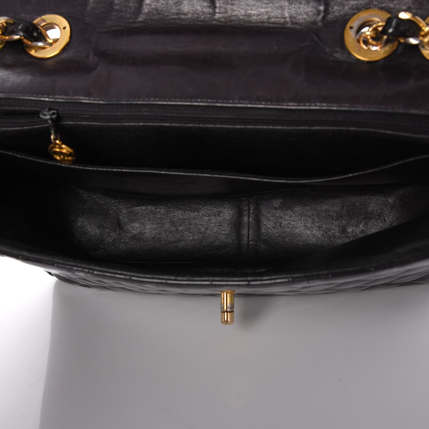 Patent Quilted XL Flap Bag Black
