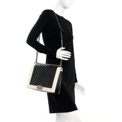 Chanel Lambskin Quilted Large Boy Flap Black White 2 of 18