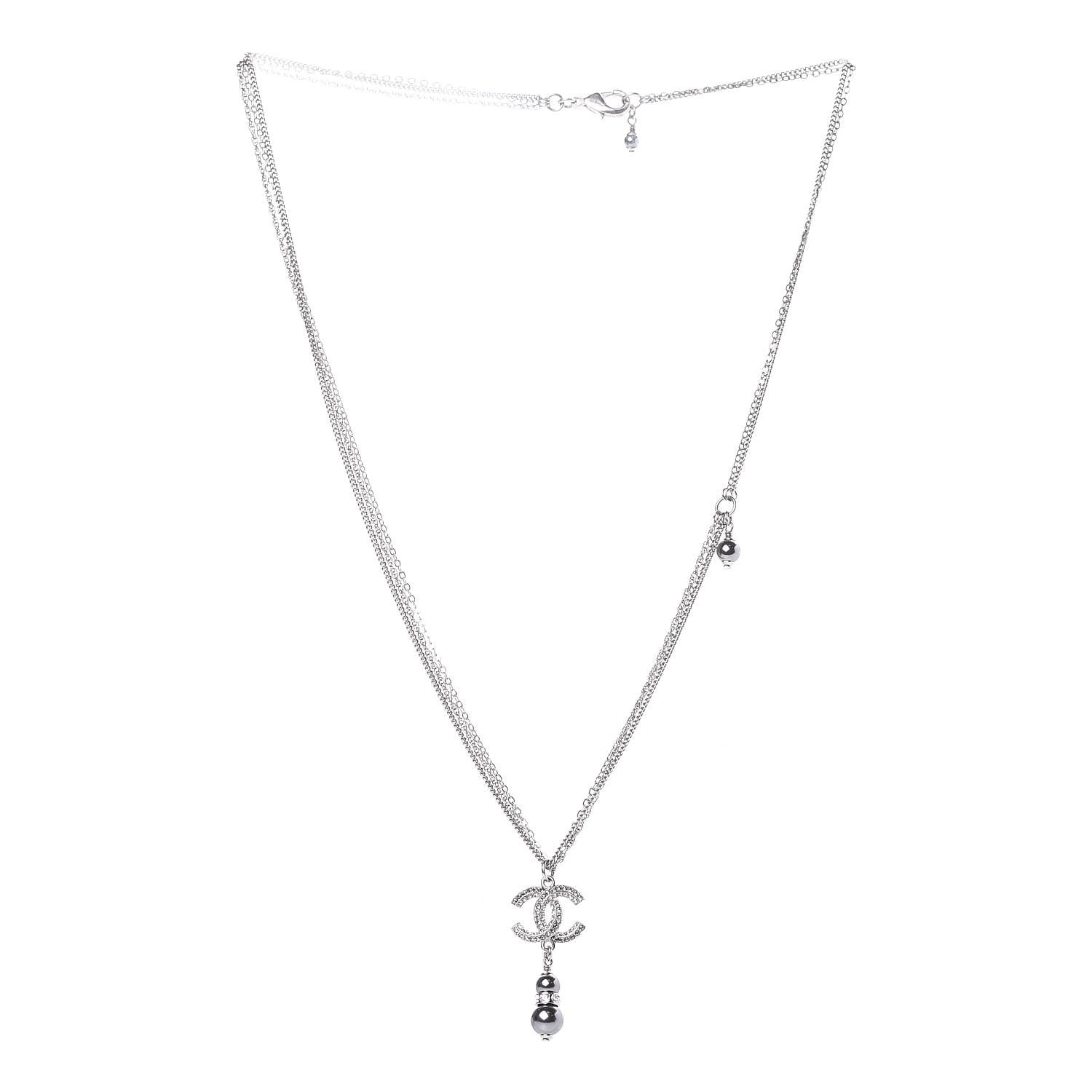 Chanel Pearl Crystal CC Drop Necklace Dark Grey 3 of 6