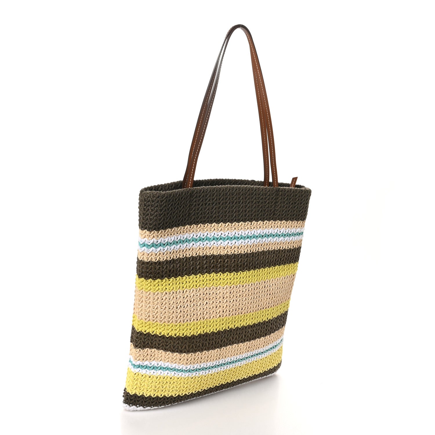 Miu Miu Raffia Crochet Stripe Vertical Tote Bag Tundra Limone Natural 2 of 9