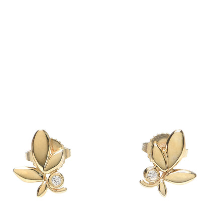 Tiffany 18K Yellow Gold Diamond Paloma Picasso Olive Leaf Earrings 1 of 5