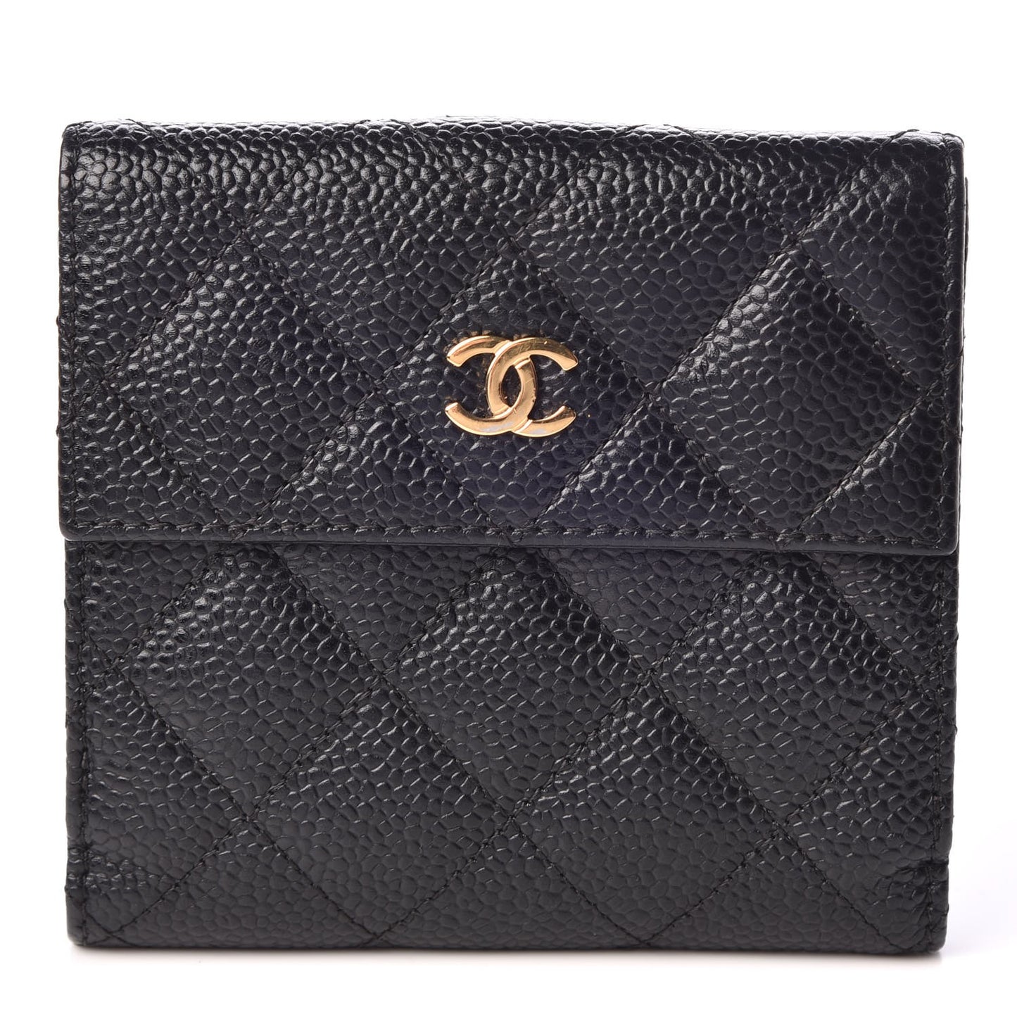 Caviar Quilted Compact French Flap Wallet Black