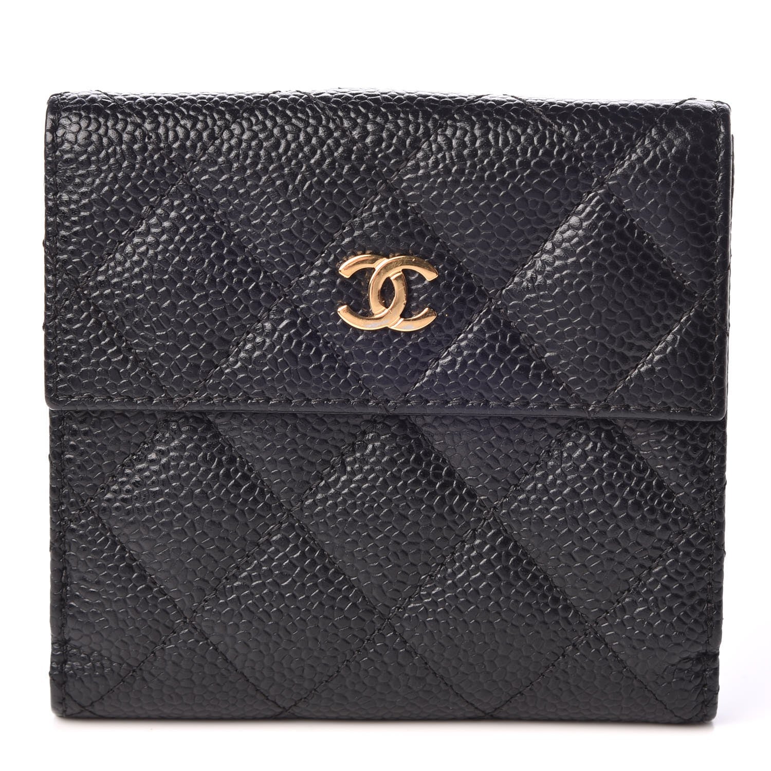 Chanel Caviar Quilted Compact French Flap Wallet Black 1 of 9