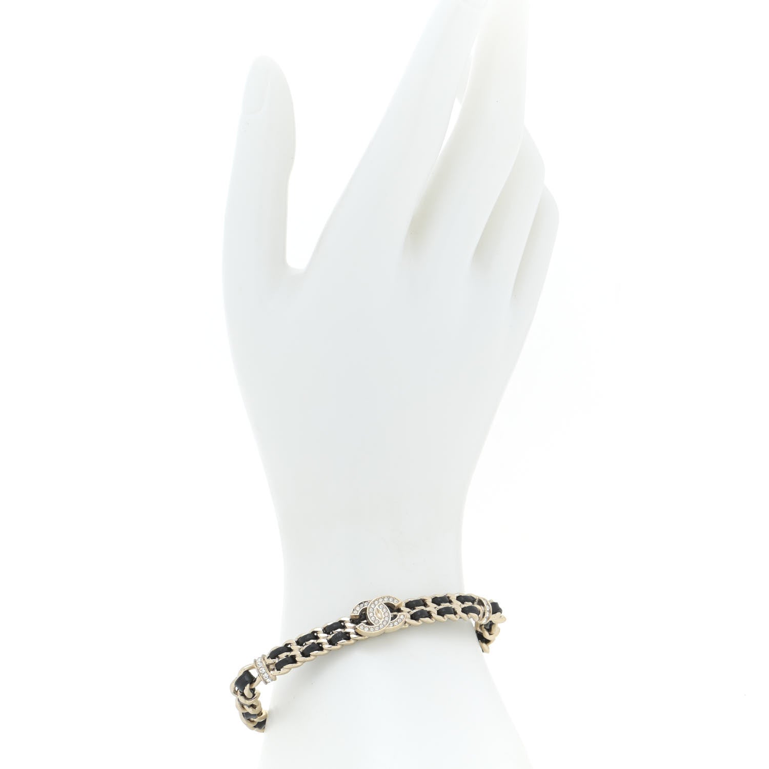 Chanel Lambskin Crystal CC Chain Bracelet Gold Black 2 of 9