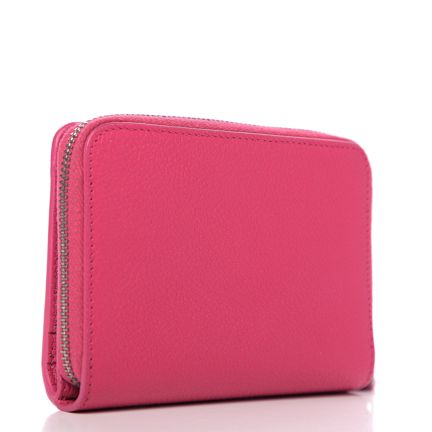 Grained Calfskin Rive Gauche Compact Zip Around Wallet Fuchsia