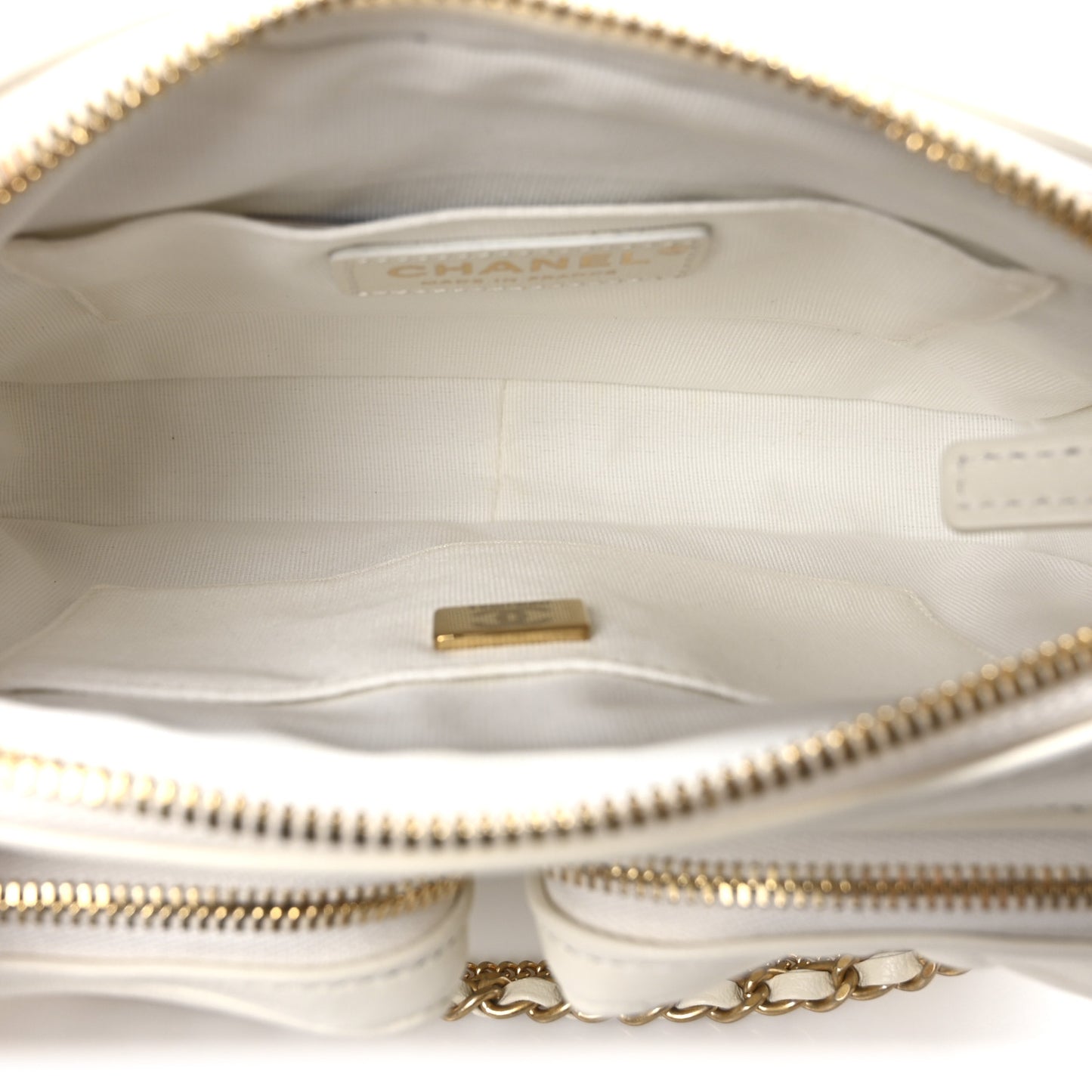 Calfskin Quilted Small Camera Case White