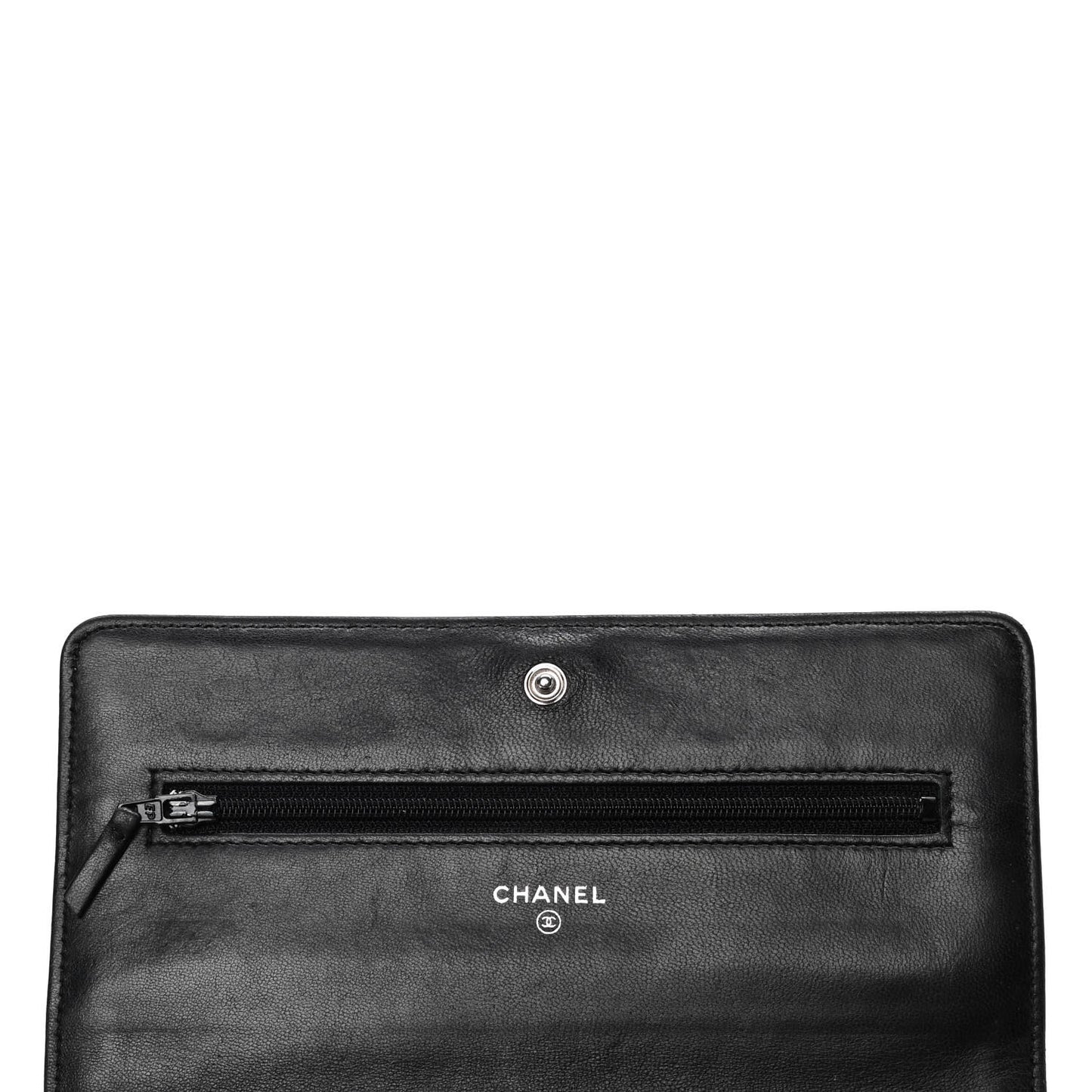 Lambskin Camellia Embossed Wallet on Chain WOC Black